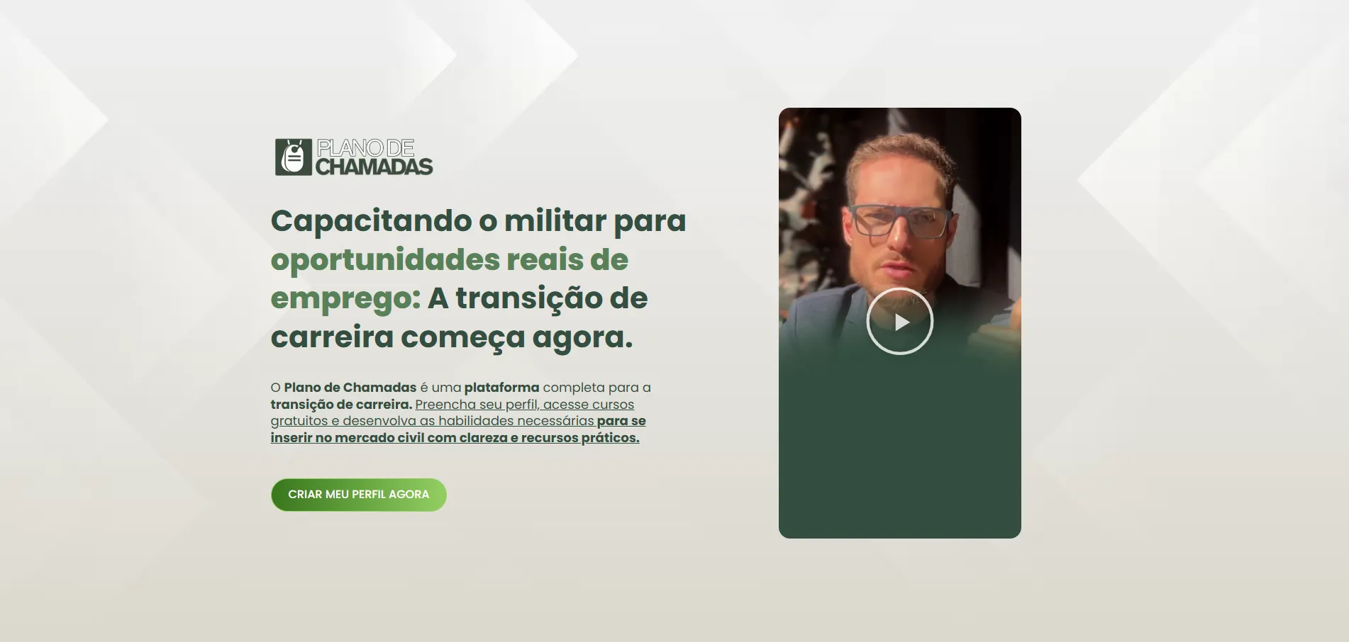 Interface da plataforma Plano de Chamadas